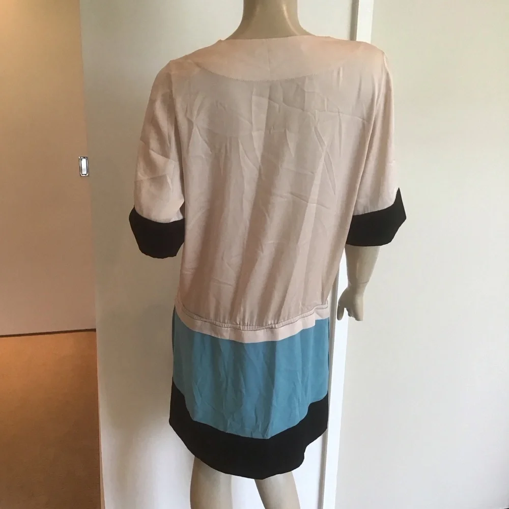 Diane Von Furstenberg DVF Koemi Cream Colorblock‎ Silk Drawstring Waist Dress 6